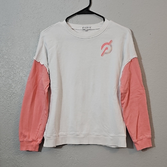Peloton Tops - Peloton Classic White Sweatshirt W/Peach Sleeves Womens Medium